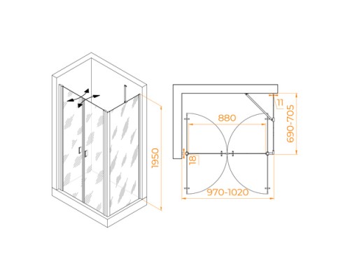 Душевой уголок RGW PA-144 (PA-104+Z-050-2+O-204) 1000x700