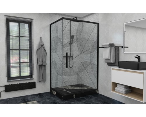 Душевой уголок Avacan FB 160-180+ SB 100 AVA 160-180x100 стекла с рисунком, профиль черный