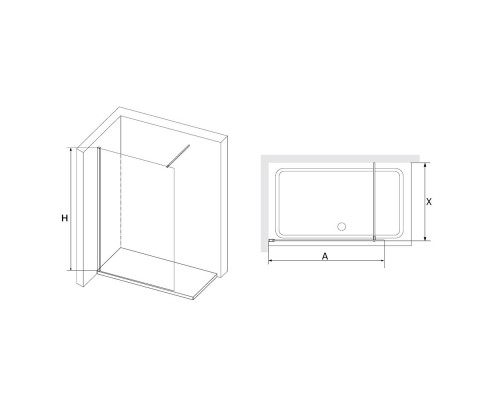 Душевая перегородка RGW WA-010B неподвижное Walk In cтекло прозрачное, 8 мм 110*195 чёрный 351001011-14