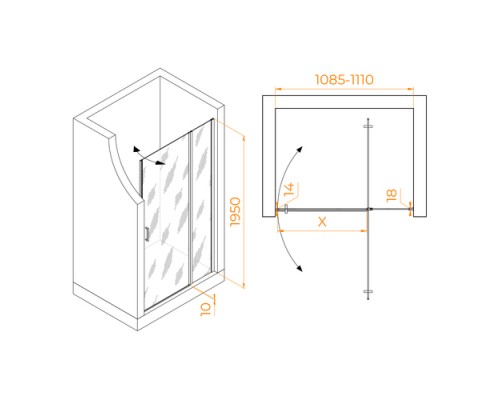 Распашная душевая дверь RGW LE-004-B 110*195 прозрачное стекло 6 мм 351200411-14