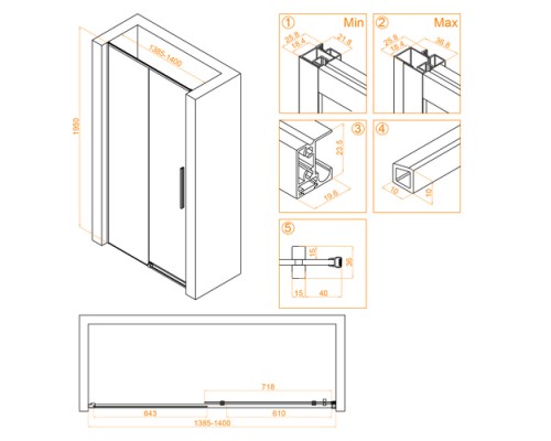 Раздвижная душевая дверь RGW SV-12-B 140*195 прозрачное стекло 6 мм 32321214-14