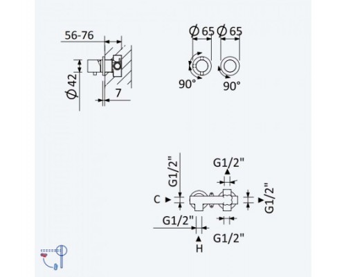 Смеситель скрытого монтажа на 2 отверстия, с 3 выходами Adagio 193 142 1CR Chrome