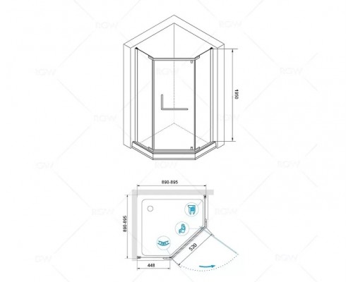 Душевой уголок, трапеция RGW HO-081 прозрачное cтекло цвет профиля 8 мм 350608188-11