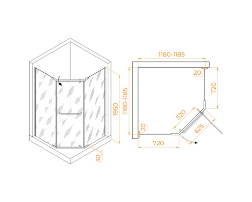 Душевой уголок, трапеция RGW PA-081 прозрачное cтекло цвет профиля 6 мм 35088122-11