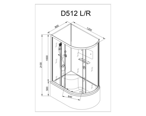 Душевая кабина AvaCan D512L AVA 120x90 без крыши, левая, стекла матовые, профиль хром