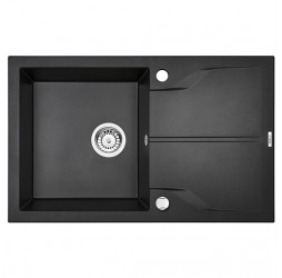 Deante Andante Flush графитовый металлик - мойка 1 чаша с крылом, 780*490*180 мм + сифон SPACE SAVER