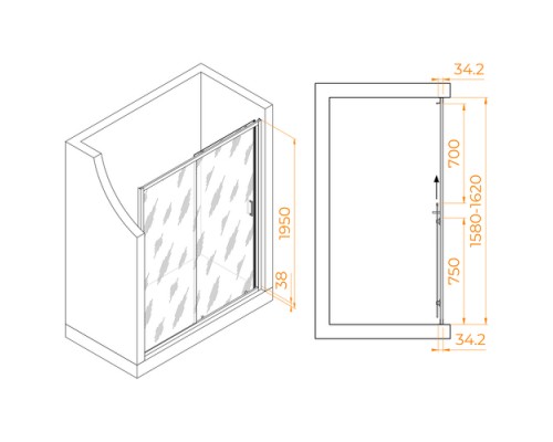 Раздвижная душевая дверь RGW PA-14 B 160*195 прозрачное стекло 6 мм 41081416-14