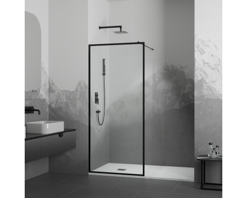 Душевая перегородка RGW WA-012B неподвижное Walk In cтекло прозрачное(Принт), 8 мм 90*200 чёрный 35101290-84