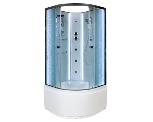 Душевая кабина AvaCan EM5011NLED+GM AVA 110x110 б/к с LED и гидромассажем, стекла с узором, профиль хром