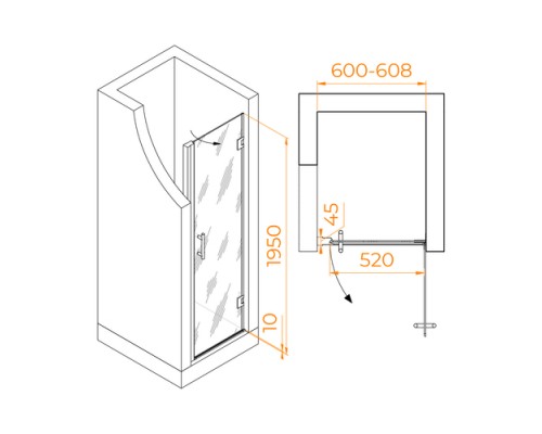 Распашная душевая дверь RGW HO-011 60*195 прозрачное стекло 8 мм 350601106-11