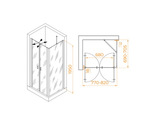 Душевой уголок RGW PA-144 (PA-104+Z-050-2+O-204) 800x700