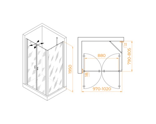 Душевой уголок RGW PA-144 (PA-104+Z-050-2+O-204) 1000x800