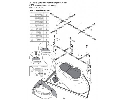 Ванна акриловая 1Марка "AURA" 160*105 R угольная без каркаса и панели