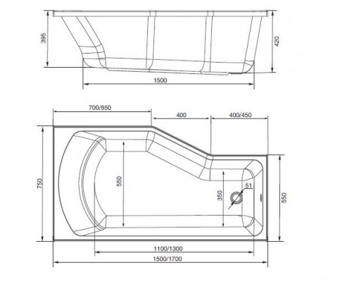 Ванна акриловая 1Марка "Convey" 170*75 R прямоугольная без каркаса и панели