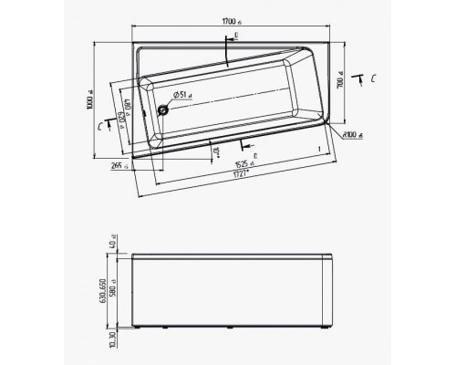 Ванна акриловая 1Марка "DIRECT MG" 170*100 R