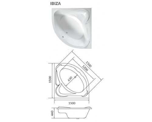 Ванна акриловая 1Марка "IBIZA"150*150 угловая без каркаса и панели