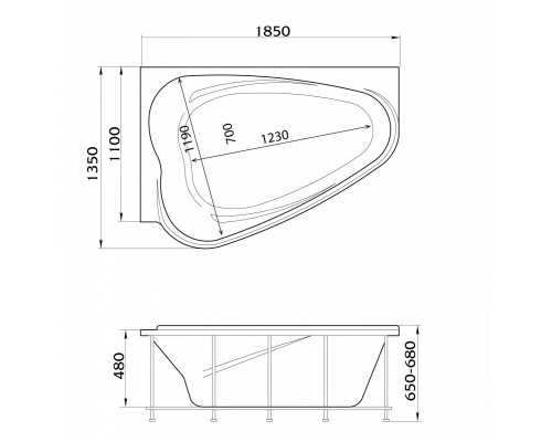 Ванна акриловая 1Марка "LOVE" 185х135 R угловая без каркаса и панели