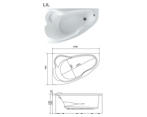 Ванна акриловая 1Марка "Lil" 140*90 L угловая без каркаса и панели