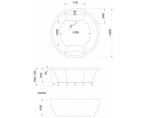 Ванна акриловая 1Марка "OMEGA New" 180*180 круглая