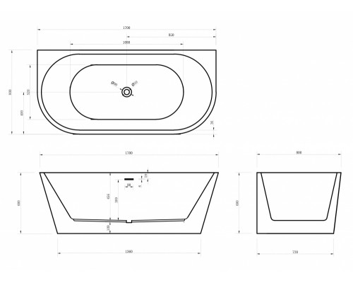 ABBER акриловая ванна слив-перелив цвет: белый матовый 170x80x60 I AB9216-1.7MW