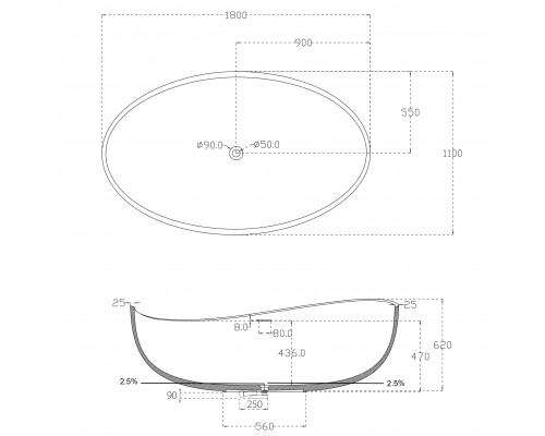 ABBER акриловая ванна слив-перелив стальной каркас 180x110x62 I AB9239