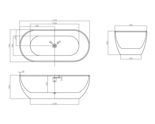 ABBER акриловая ванна слив-перелив цвет белый матовый 172x79x58 I AB9241MW