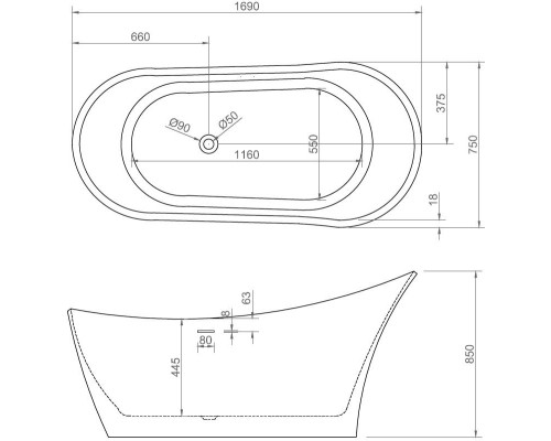 ABBER акриловая ванна слив-перелив стальной каркас 169x75x85 I AB9245