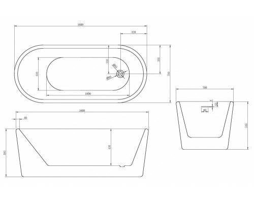 ABBER акриловая ванна слив-перелив стальной каркас 160x70x58 I AB9272-1.6