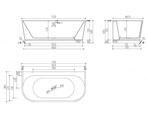 ABBER акриловая ванна слив-перелив стальной каркас 170x80x60 I AB9276