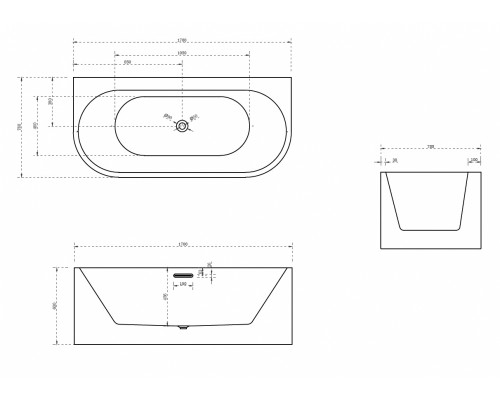 ABBER акриловая ванна слив-перелив стальной каркас 170x78x60 I AB9310