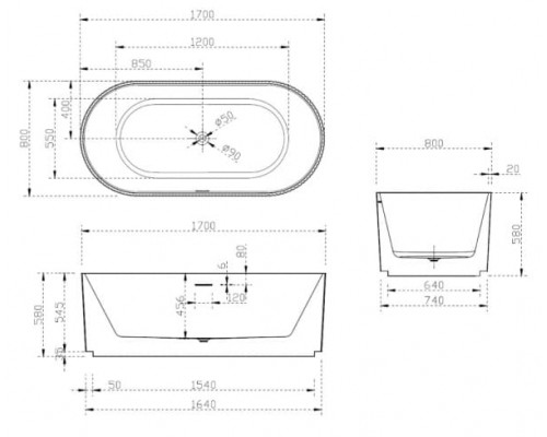 ABBER акриловая ванна слив-перелив стальной каркас 170х80х58 I AB9325-1.7