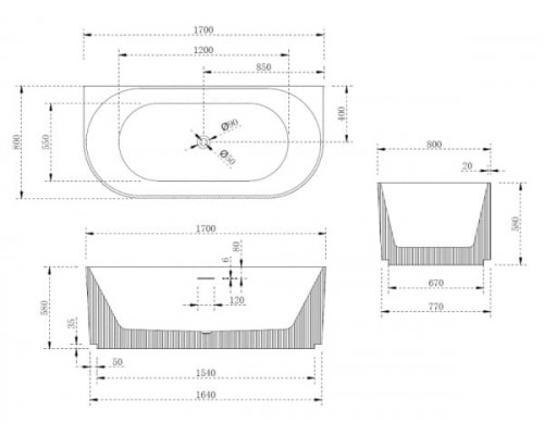 ABBER акриловая ванна слив-перелив стальной каркас 170x80x58 I AB9330-1.7