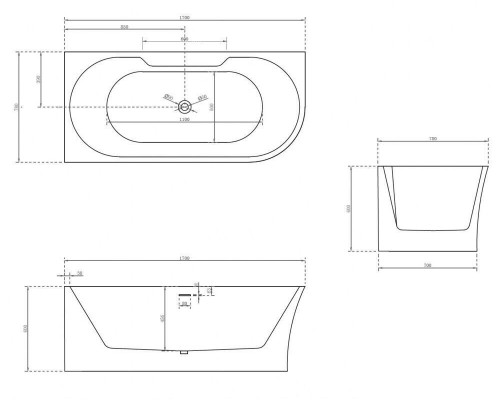 ABBER акриловая ванна слив-перелив стальной каркас 170x78x60 I AB9335-1.7 R