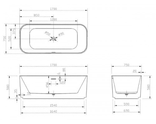ABBER акриловая ванна слив-перелив стальной каркас 170x75x58 I AB9363-1.7
