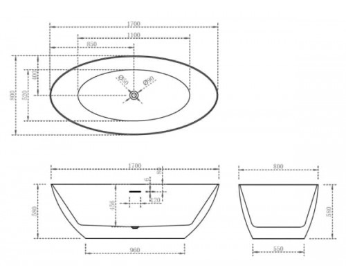 ABBER акриловая ванна слив-перелив стальной каркас 170x80x58 I AB9374-1.7