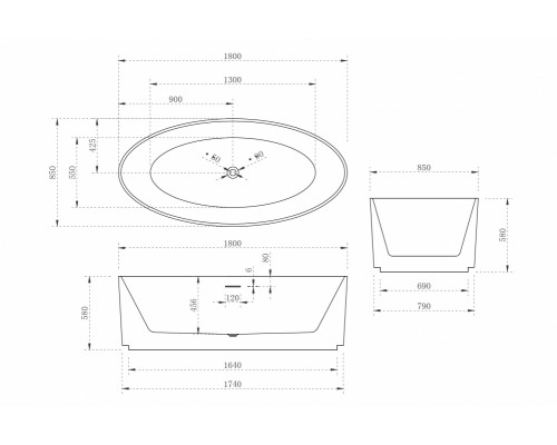 ABBER акриловая ванна слив-перелив стальной каркас 180x85x58 I AB9441-1.8