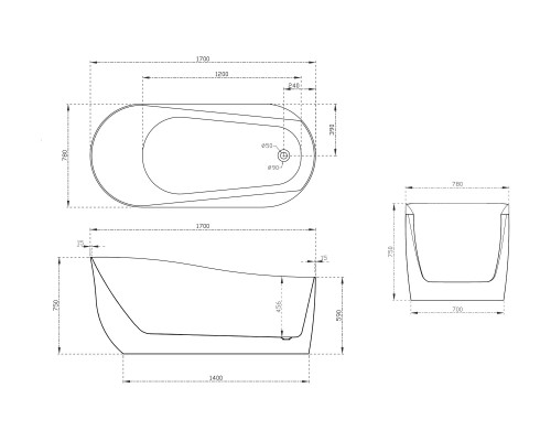 ABBER акриловая ванна слив-перелив стальной каркас 170x78x75 I AB9491-1.7