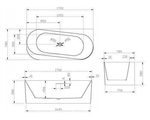 ABBER акриловая ванна слив-перелив стальной каркас 170x78x58 I AB9494-1.7