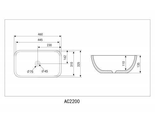Умывальник накладной ABBER Rechteck AC2200MG серая матовая
