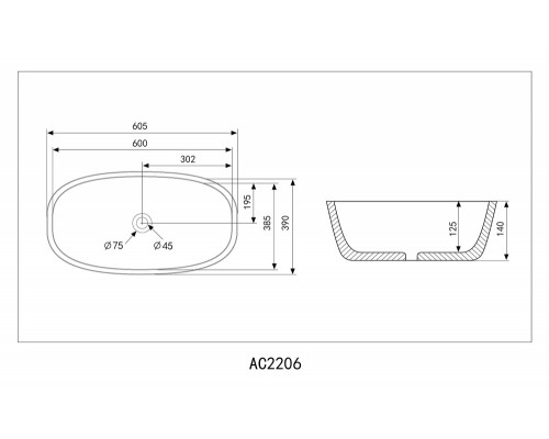 Умывальник накладной ABBER Rechteck AC2206MB черная матовая