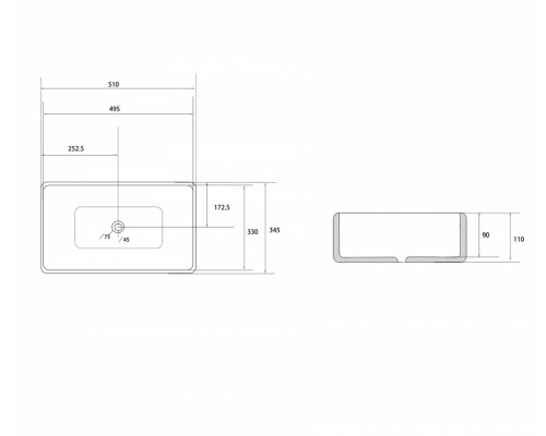 Умывальник накладной ABBER Rechteck AC2207 белая