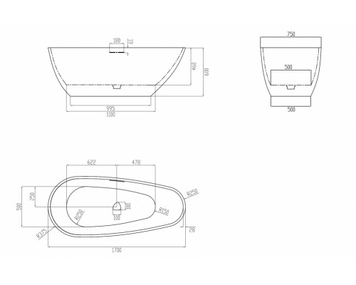 ABBER ванна из искусственного камня цвет белый матовый 170x75x60 I AM9911