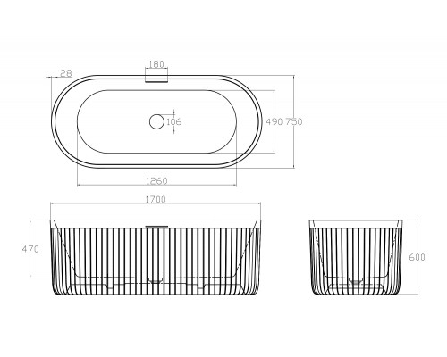 ABBER ванна из искусственного камня цвет черный матовый 170x75x60 I AM9925B