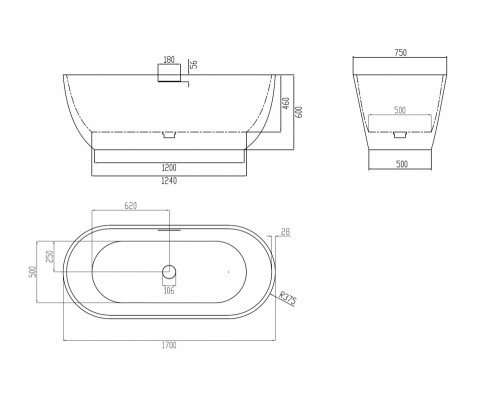 ABBER ванна из искусственного камня цвет черно-белый матовый 170x75x60 I AM9941BW