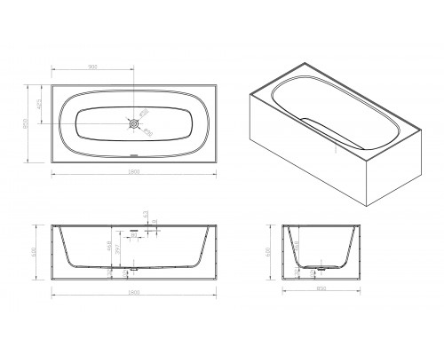 ABBER ванна из искусственного камня цвет белый мрамор 180х85х60 I AS9501GB