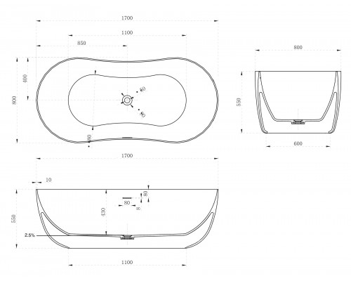 ABBER ванна из искусственного камня цвет: белый матовый 170x80x55 I AS9604