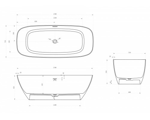 ABBER ванна из искусственного камня цвет: белый матовый 170x72x55 I AS9612-1.7