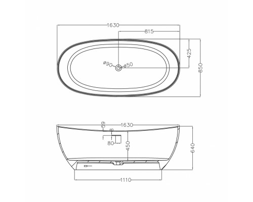 ABBER ванна из искусственного камня цвет: белый матовый 163x85x64 I AS9615-1.6
