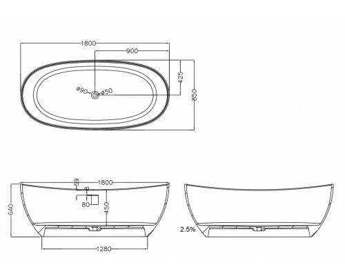 ABBER ванна из искусственного камня цвет: белый матовый 180x85x64 I AS9615-1.8