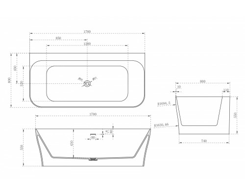ABBER ванна из искусственного камня цвет: белый матовый 170x80x55 I AS9616